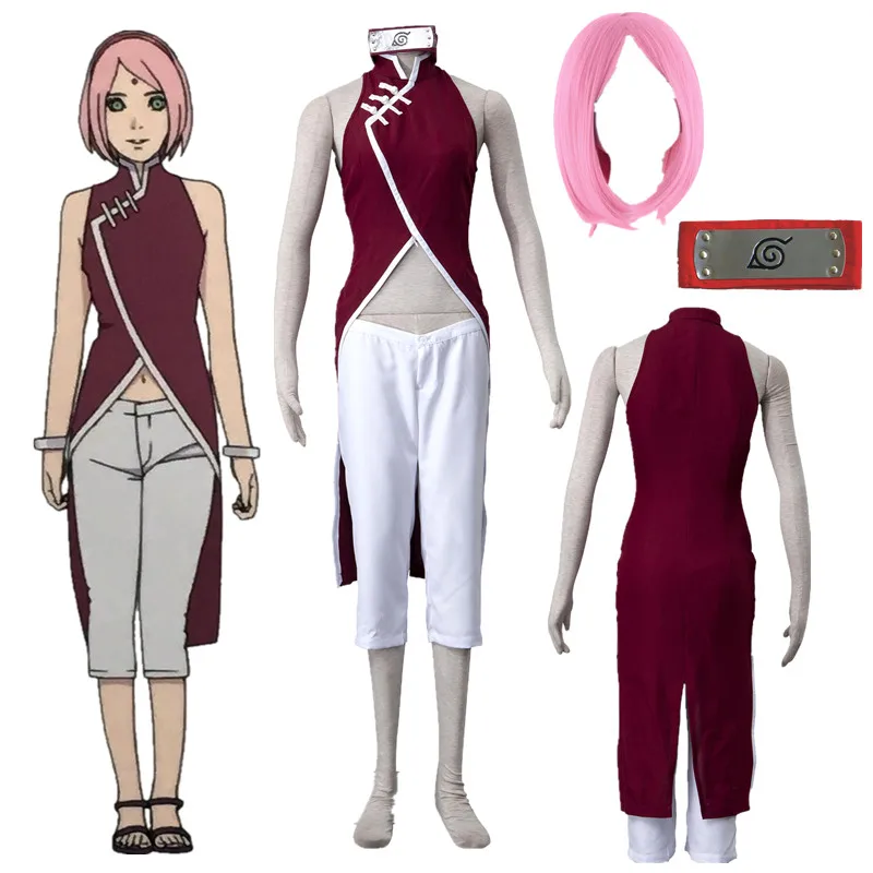 

Anime cosplay the movie cosplay Uzumaki BORUTO Haruno Sakura Cosplay Costumes Halloween Pink cheongsam and wig