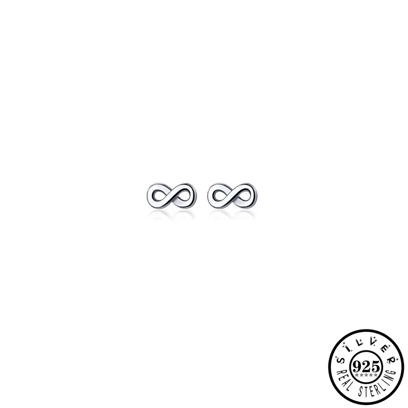 

925 Sterling Silver Cute Infinity Shape Earings Gold Color Plated Small Ear Studs Earrings Mini Jewelry Gifts for Women Girls