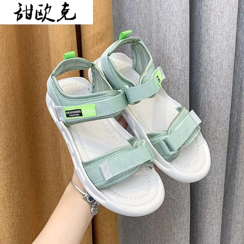 

2021 Summer New Women Canvas Sandals Women's Retro Velcro Flat-bottom Beach Comfortable Women's Shoes Outdoor Casual Shoes Women