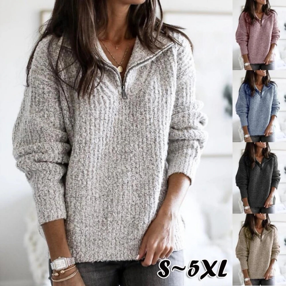 5XL осенний женский свитер вязаный Топ с длинным рукавом и отложным воротником