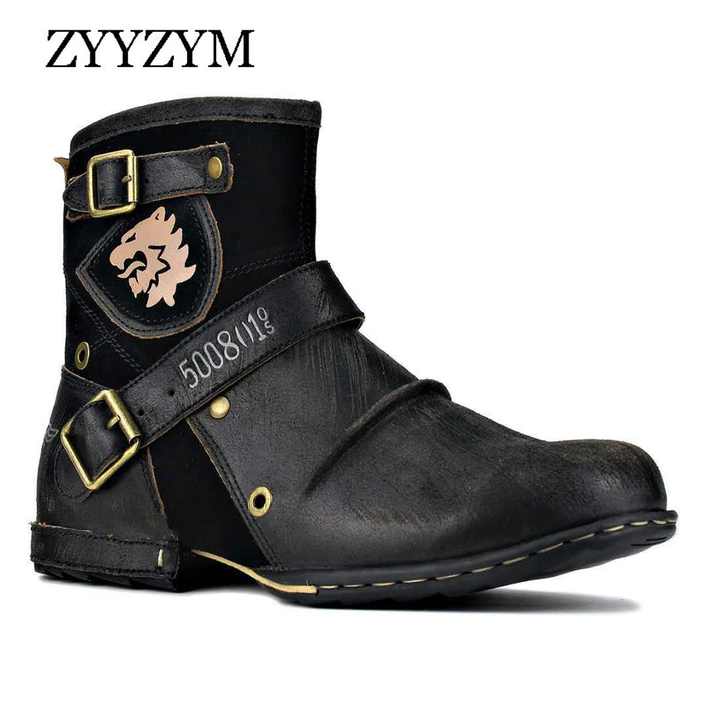 

ZYYZYM Men Boots Pu Leather Fashion Buckle Strap Dress New Shoe Ankle Vintage Classic Male Casual Zapatos De Hombre