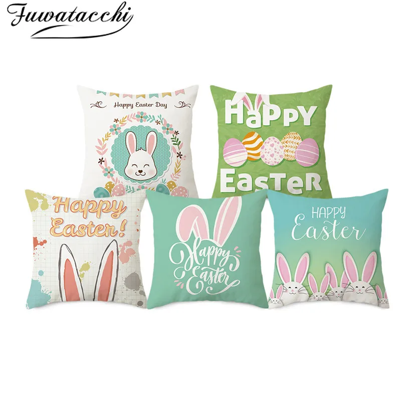 Fuwatacchi Happy Easter Gift Pillow Cover Cute Rabbit Cushion Printed Throw Pillowcase for Home Sofa and Chair Decorative | Дом и сад