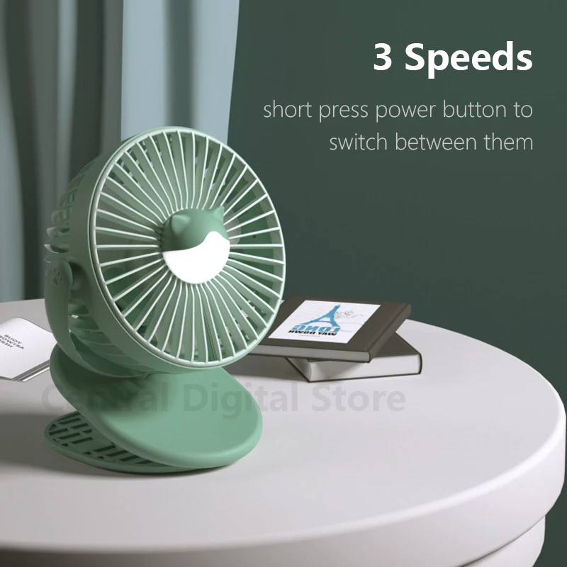 Портативный бесшумный мини вентилятор с зажимом милый DC 5V перезаряжаемый