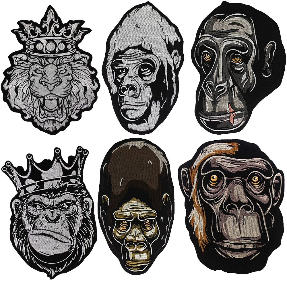 2pc Big Crown Monkey Embroidered Gorilla Patch Iron on Patches Motorcycle Punk Jacket Charm Badge Stickers Applique TH1679 | Дом и сад