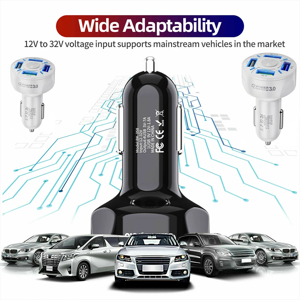 

4 Ports USB Car Charge 48W Quick 7A Mini Fast Charging For iPhone 11 Xiaomi Huawei Mobile Phone Charger Adapter in Car
