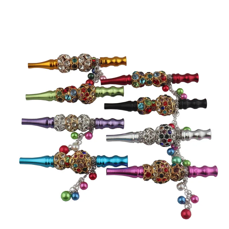 2PCs Multi-Color Rhinestone Beads Pendant Metal Tobacco Pipe New Style Aluminum Alloy Cigarette Holder Hookah Accessories | Дом и сад