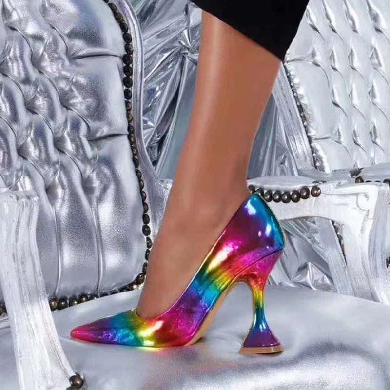 Туфли-лодочки женские на высоком каблуке босоножки радужного цвета винные