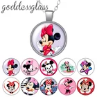 Ожерелье с подвеской Минни Маус, милая Подарочная круглая стеклянная подвеска с кабошоном с покрытием из серебра и кристаллов, подарочное Ювелирное Украшение