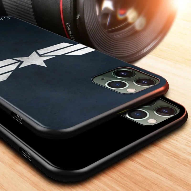 Cover Captain America Logo Phone Case For Apple iPhone 14 13 12 11 Pro Max Mini XS Max X XR Silicone Black Shell
