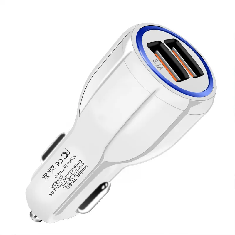 White Быстрая зарядка 3,0 Автомобильное зарядное устройство для iPhone samsung XiaoMi Dual USB светодиодный светильник автомобильное зарядное устройство Быстрая зарядка мобильный телефон Универсальный - Тип штекера: White