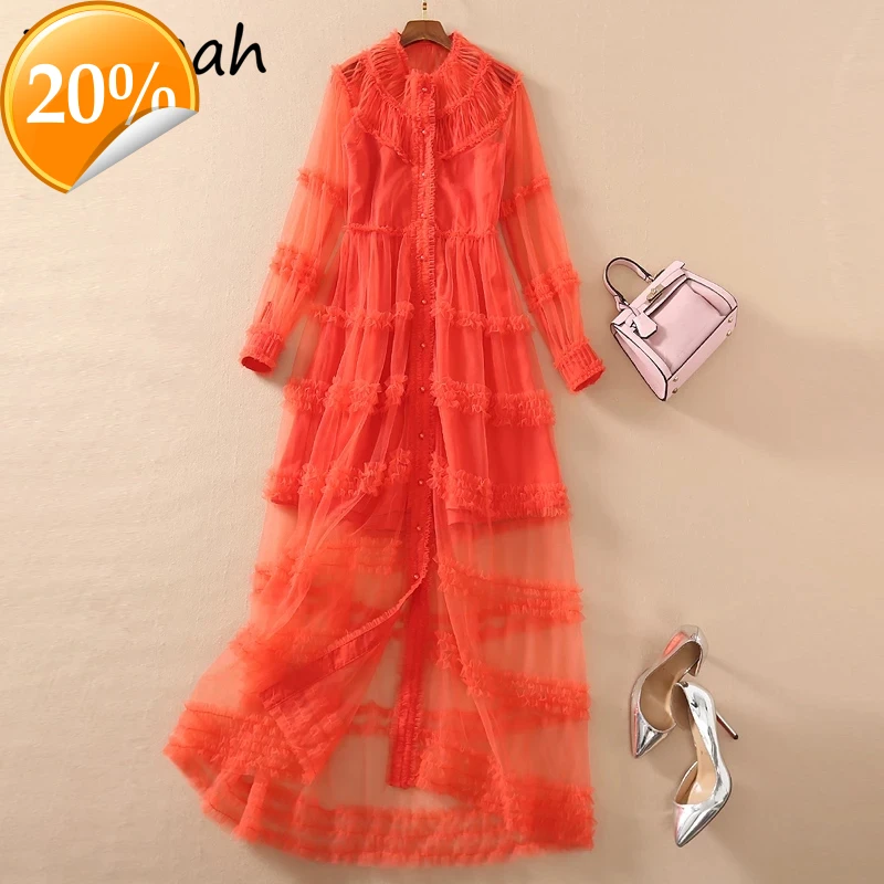 

Women Summer Women Fashion Runway Party A-Line Dress Lateral Shell Shoes Solid Printed Ladies Mesh Midi Clothes