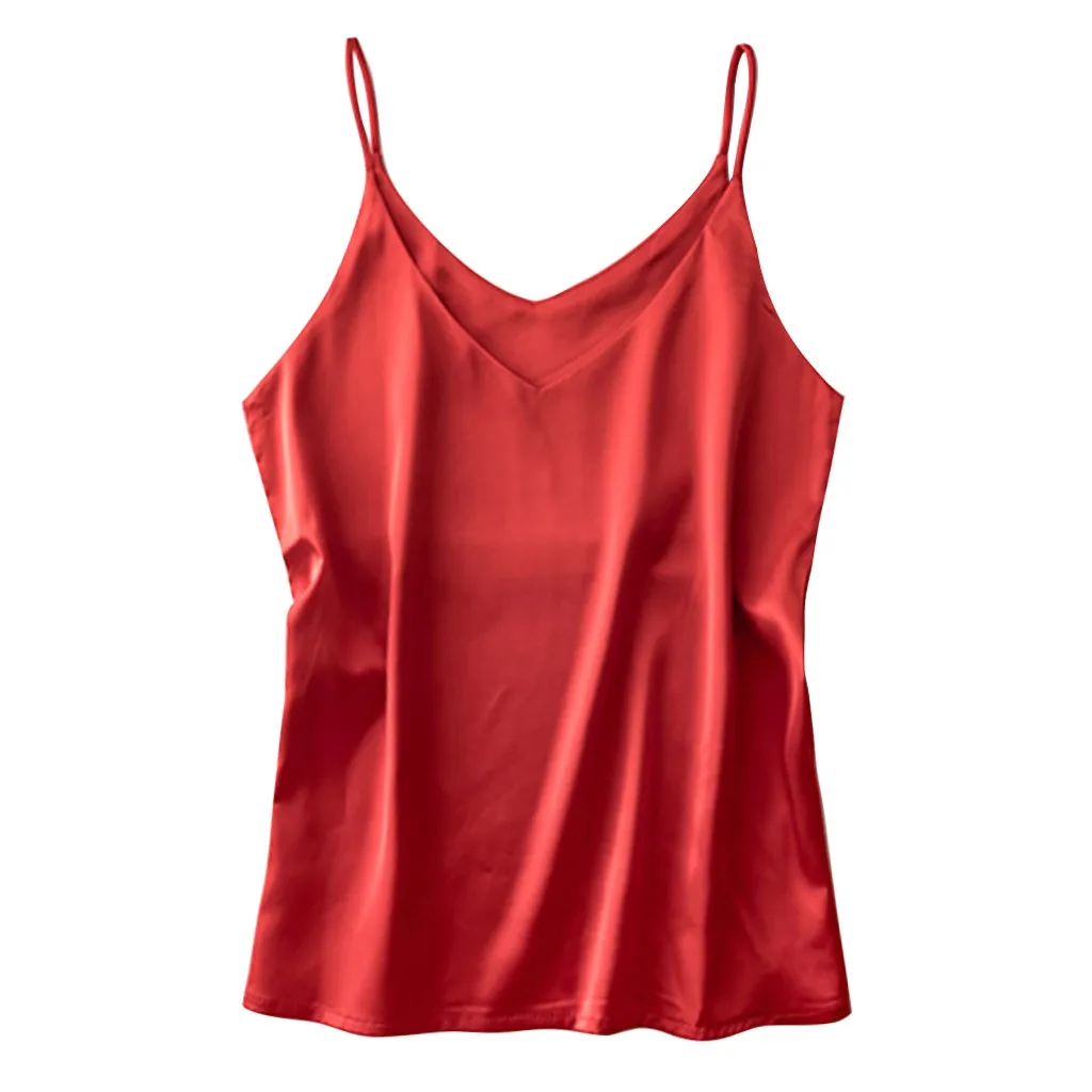 

Spaghetti Strap Top Women Halter V Neck Basic White Cami Sleeveless Satin Silk Tank Tops Women'S Summer Camisole Plus Size #F01