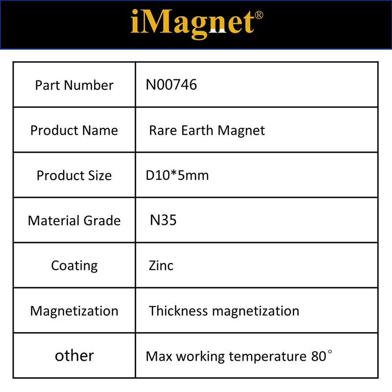 N00746-N35 5 шт./лот цилиндрический магнит из редкоземельного неодима D10*5мм с цинковым покрытием, высокотемпературный магнит. Φ10*5мм.