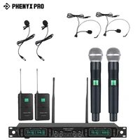 phenyx pro ptu 5000b karaoke wireless microphone system 4 channel uhf cordless mic set fixed frequency 260ftm for singing