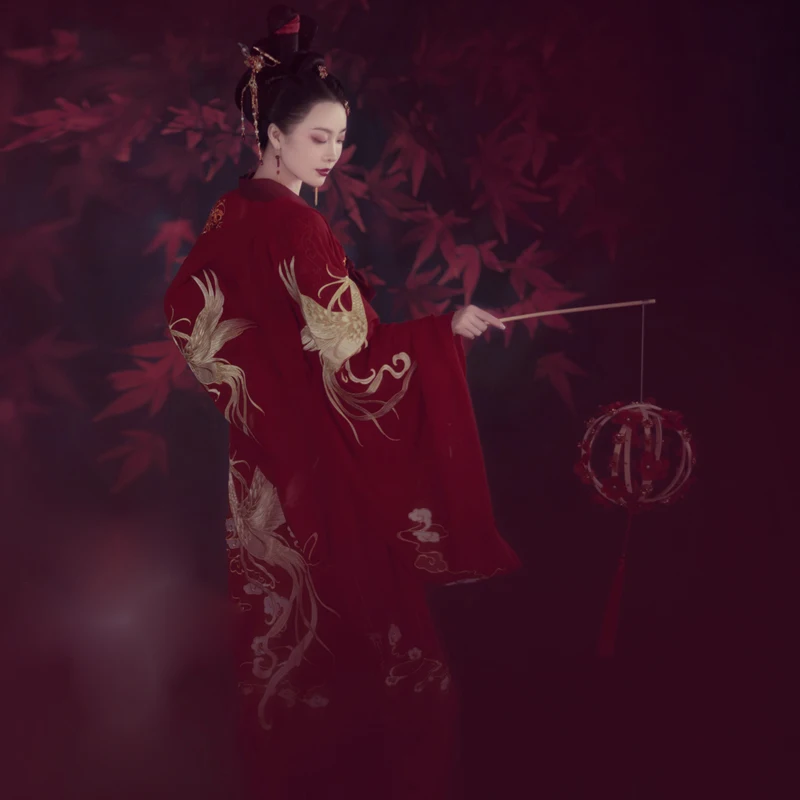 Meng Hun Xiang WYJN Красный Феникс вышитые Hanfu Зимний снег тематическая фотография костюм