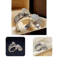 2pcsset couple rings unique gift smooth inlaid shining rhinestone wedding bands charm jewelry wedding bands couple rings