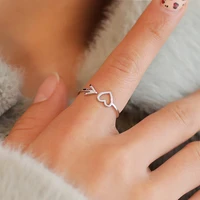 vintage ancient silver color hollow love heart rings for women punk hip hop ring fashion jewelry best gift m02