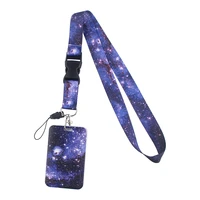 fd0231 romantic starry sky keychain fashion lanyards id badge holder for student card cover business card with lanyard