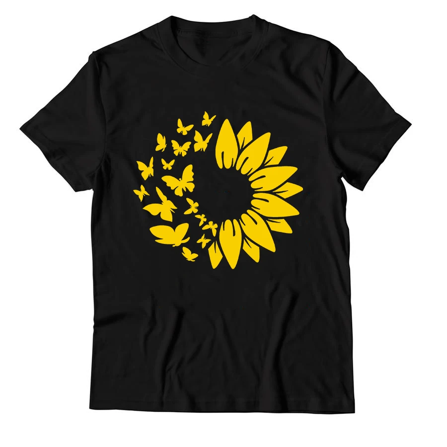 

Vintage Women T Shirt Sunflower And Butterflies Print Aesthetic Graphic Tees 100% Cotton Christian Faith Plus Size Femme Tops
