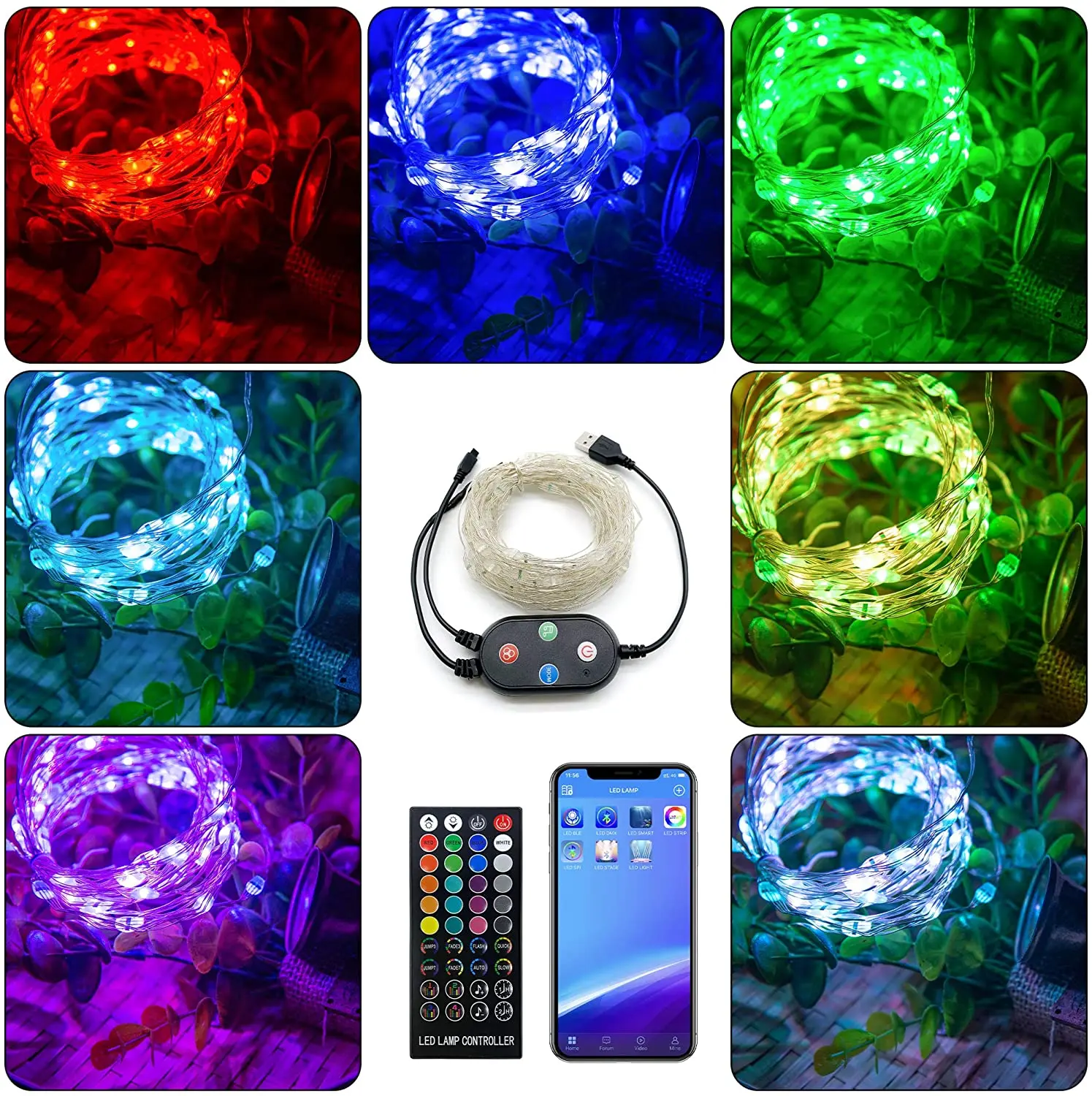 Светодиодная музыкальная RGB Гирлянда с медным проводом лампа управлением через