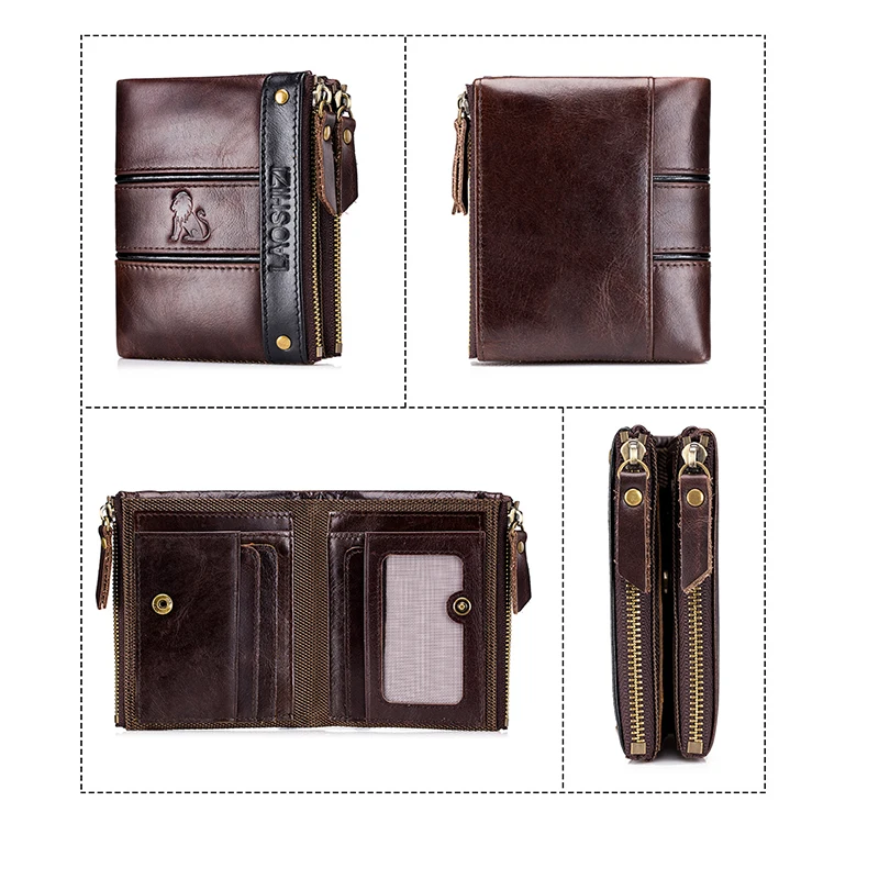 Кошелек Laoshizi мужской из коровьей кожи Стандартный короткий двойной держатель