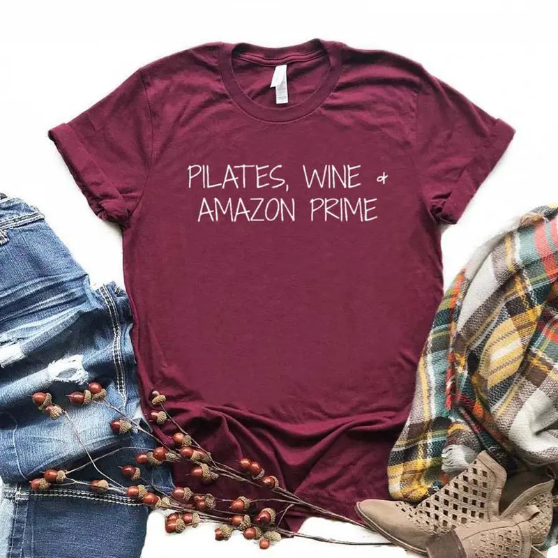 

Women T Shirt Pilates Wine Letters Print Tshirt Women Short Sleeve O Neck Loose T-shirt Ladies Causal Tee Shirt Clothes