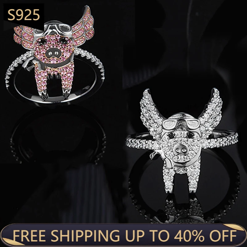 

925 пробы серебро Летающий кольцо «Свинка» Высокое качество 1:1 копия Шарм люксовых брендов Циркон Монако, ювелирные изделия женские День рож...