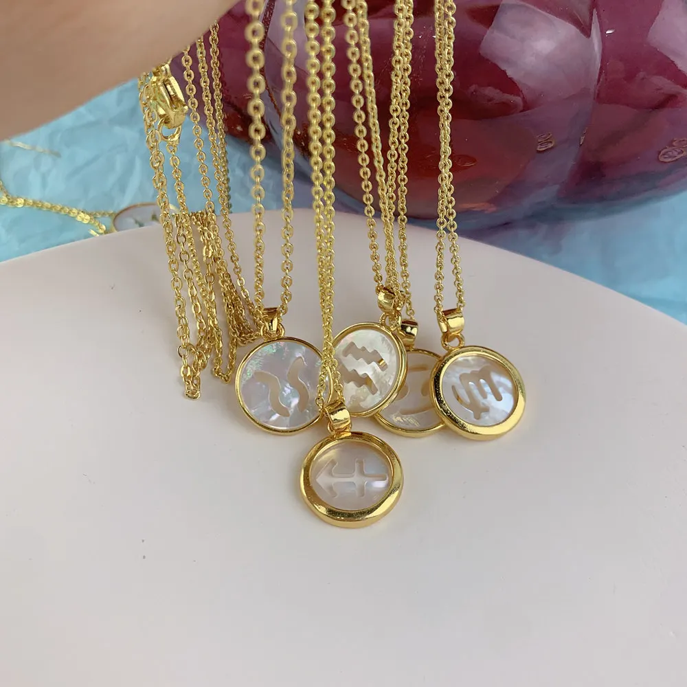12 созвездий зодиака белая Морская ракушка резной кулон ожерелье | Украшения и