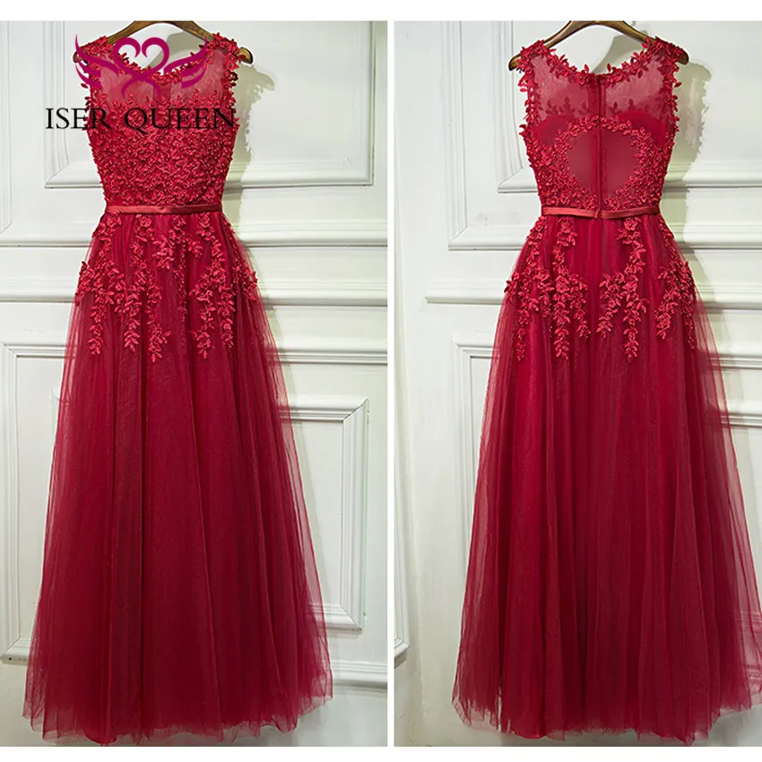 

Sheer Neck Sleeveless Appliques Evening Dress Illusion Back Peals Beading Tull A line Women Formal Dresses EX0017