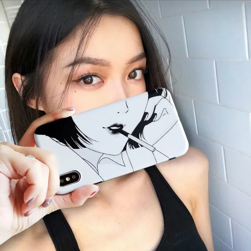 Черный белый серия милый чехол для телефона Iphone X XS Max XR мультяшный аниме девочек
