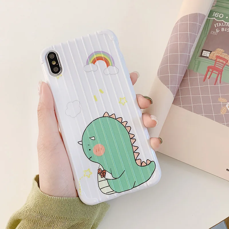 Чехлы для телефонов с изображением мультяшного динозавра для iPhone X 7 8 6 6S Plus 3D полосатая мягкая задняя крышка из ТПУ для iPhone XS Max XR чехол Coque - Цвет: 2