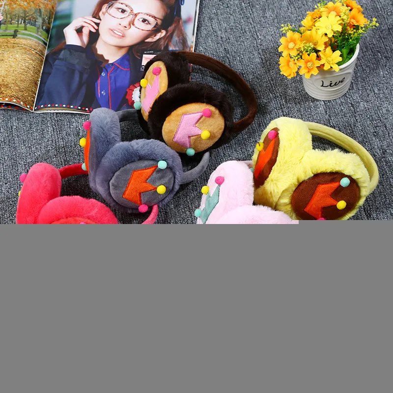 1 предмет, зимние теплые наушники с ушками для мальчиков и девочек, милые плюшевые детские теплые наушники с кроличьим мехом и мультяшной короной, утепленные детские наушники с ушками