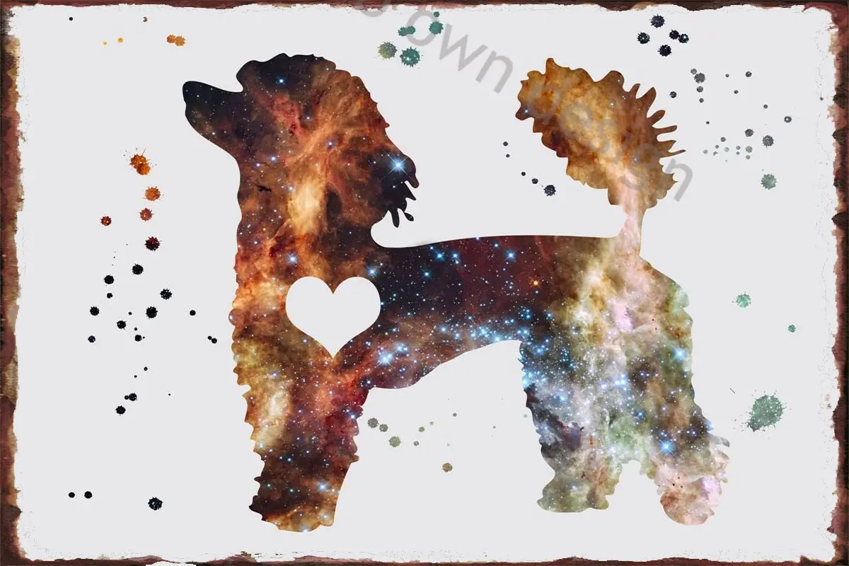 

Металлический жестяной знак в виде пуделя, туманности, жестяные таблички, Настенный декор, украшение для комнаты, ретро, винтажное искусств...