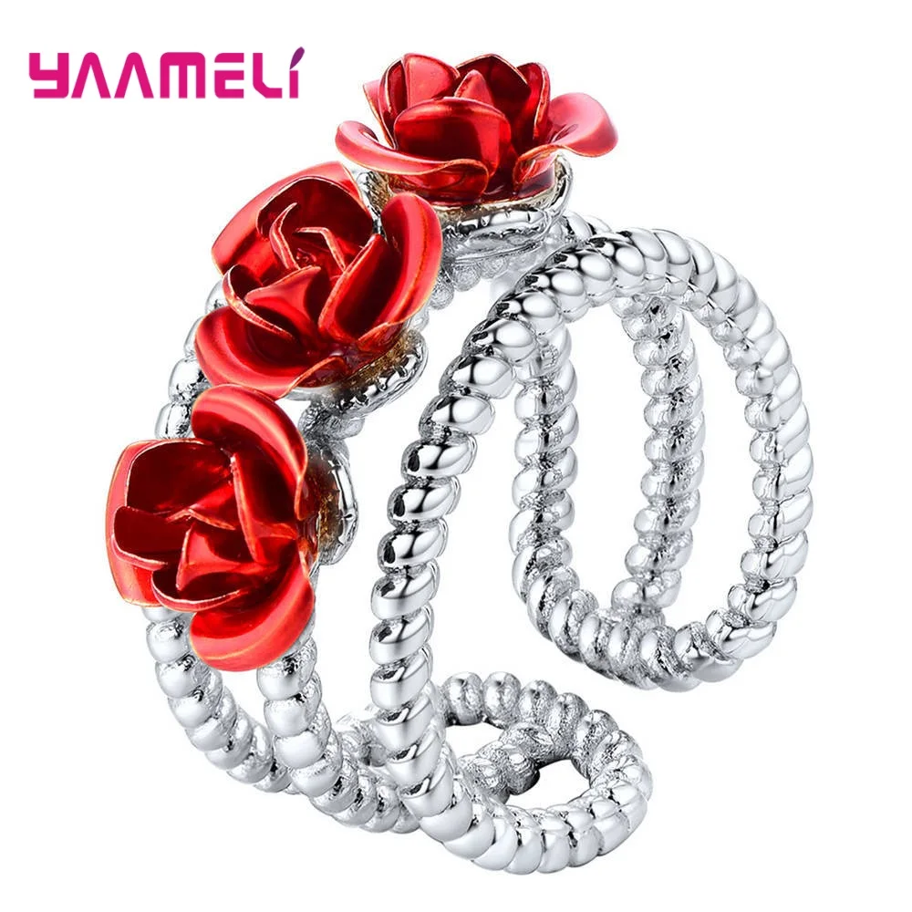 Кольцо женское витое с крупной красной розой 3 цвета | Украшения и аксессуары