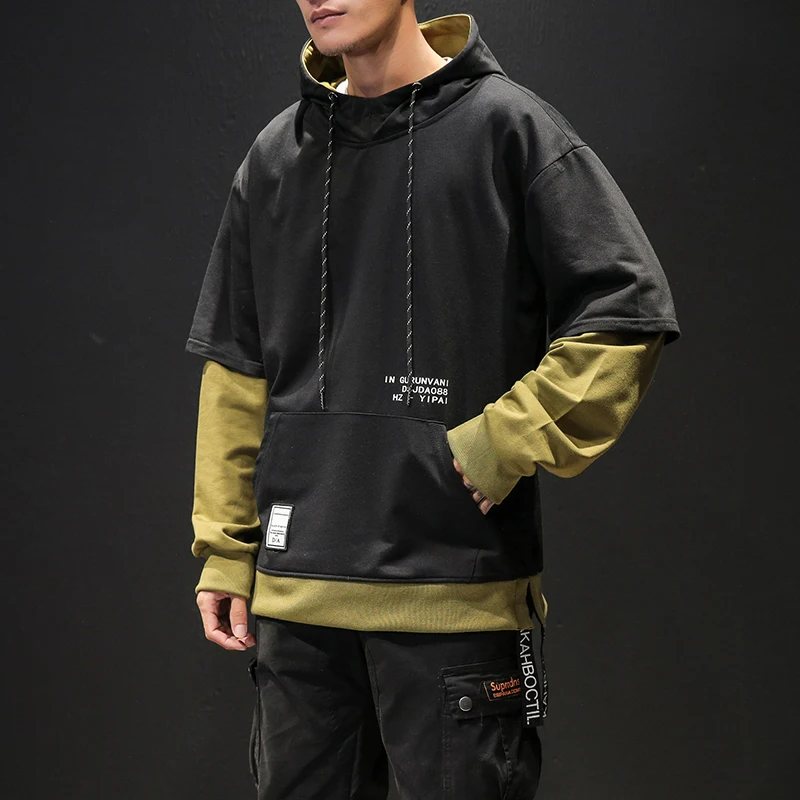 

Hoodie Sweatshirt Mens Hip Hop Pullover Hoodies Streetwear Casual Fashion Clothes colorblock hoodie 2020 cotton