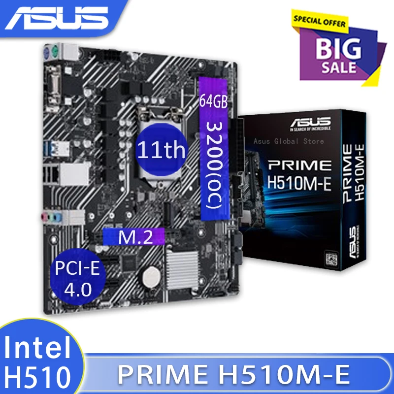 LGA1200 Asus H510M E материнская плата с PCIe 4 0 М. 2 DisplayPort RGB Настольный Intel H510 Mãe 1200 Бизнес