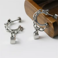 1pc korean cold wind chain square pendant earrings hip hop style stainless steel mens and womens fashion earrings jewelry