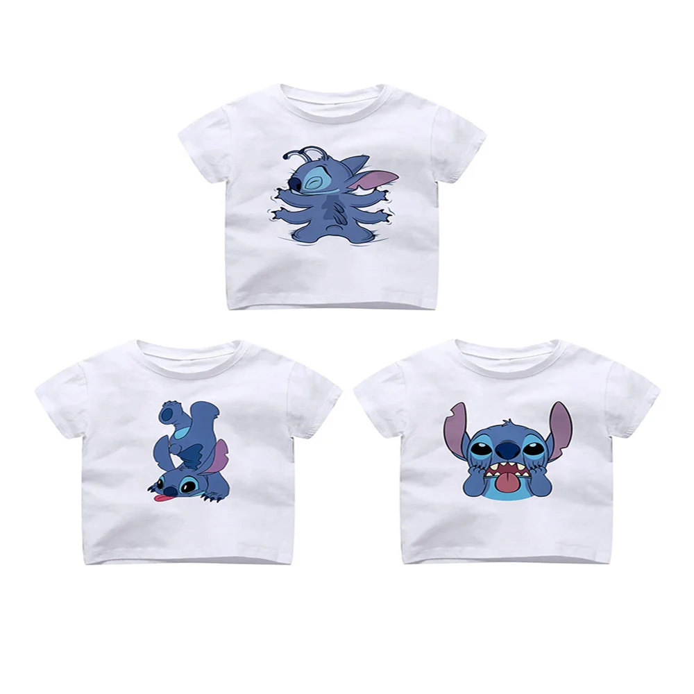 

3Pcs/Set DisneyT-shirt Childern Popular White Modern Basic Stitch Harajuku Trend T Shirt Leisure Disney Brand Children Tshirt