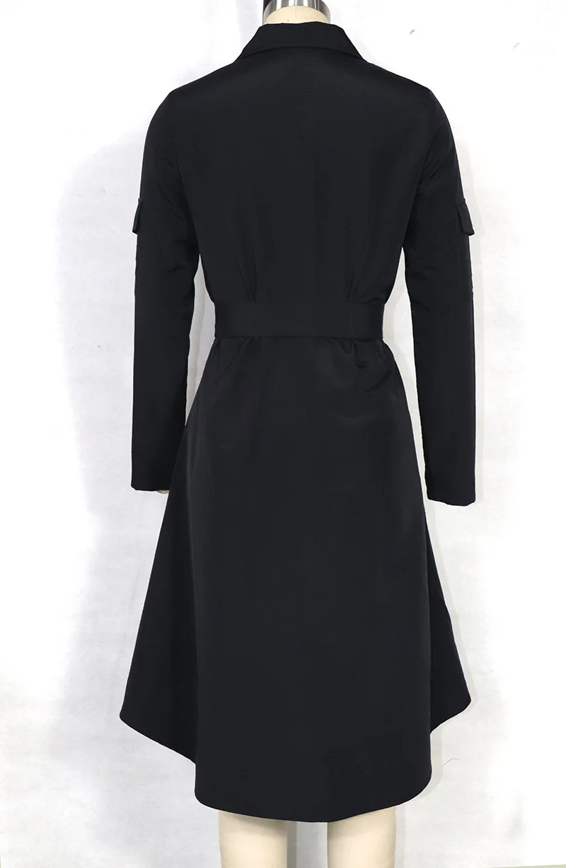 

Green Loose Shirt Dress Women Turn-down Long Sleeve Cocktail Dress Irregular Hem Elegant Party Club Black Button High Low Dress