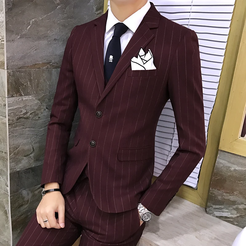 Для Мужчин's британский стиль вертикальные полосы Slim Fit деловой Банкетный