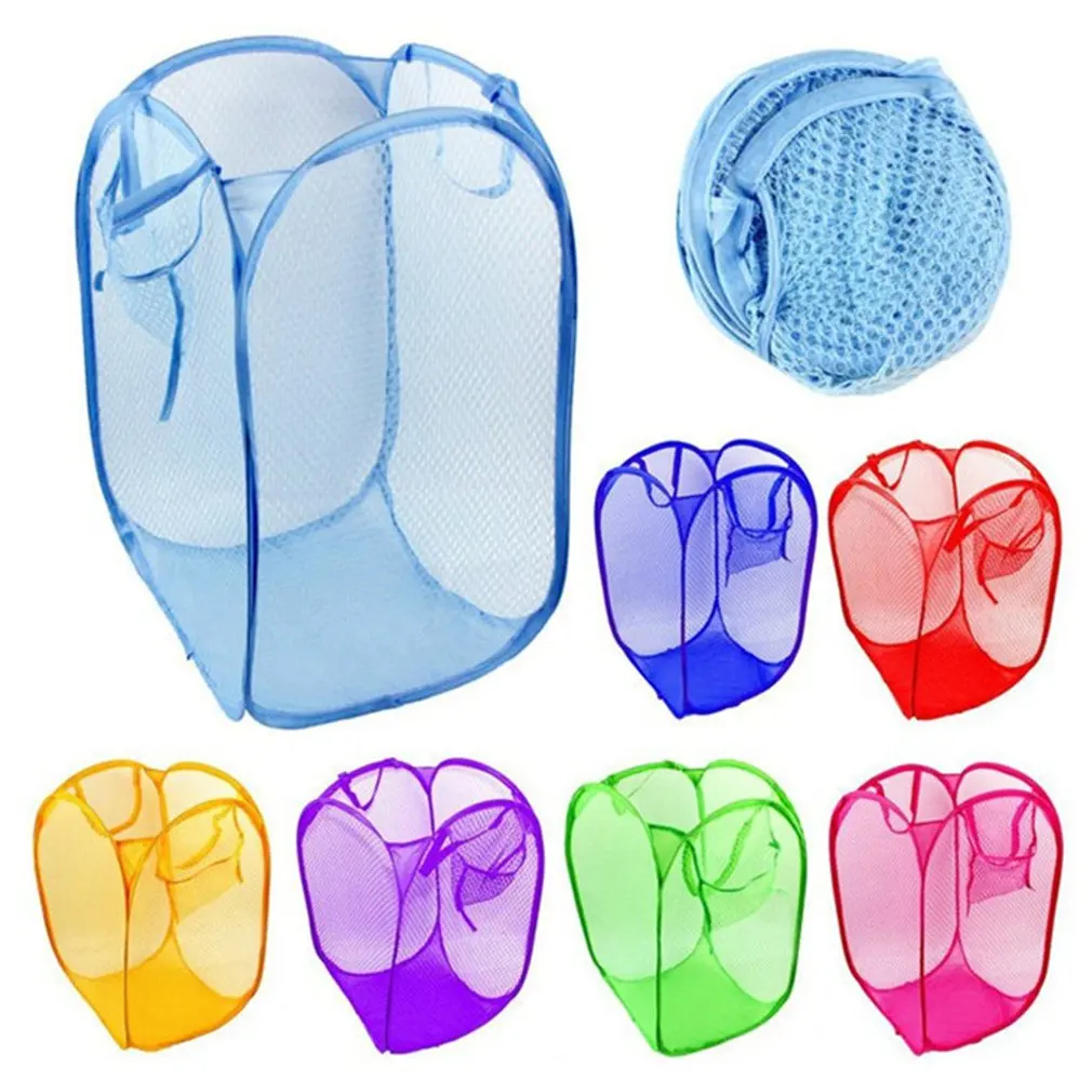 Красочная цилиндрическая корзина для белья складная дышащая моющаяся сетка