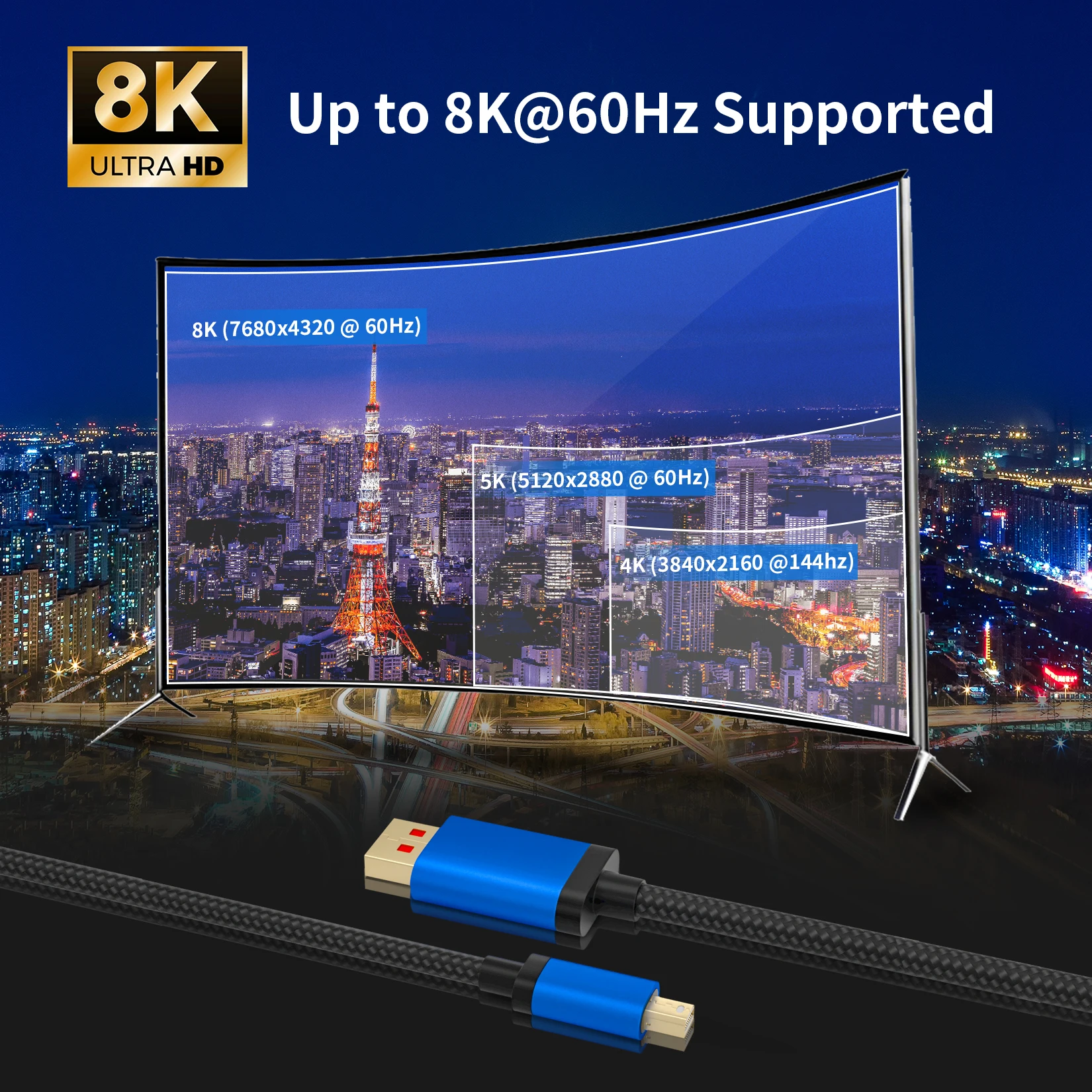 8K Mini Display port DP 1 4 Cable с нейлоновой оплеткой Port to Bi direction @ 60Hz 4K/144Hz 2K/165Hz Sup ed|Кабели VGA| |