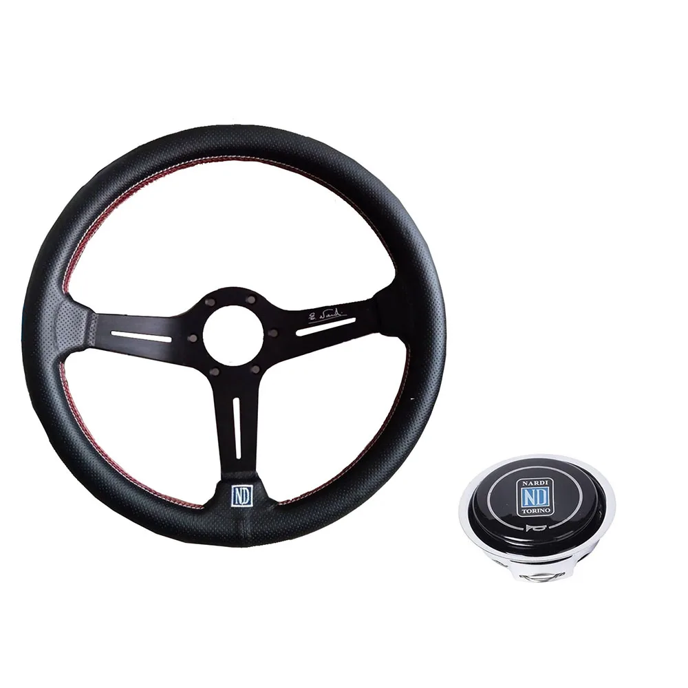 Only Steering wheel Универсальный 14 дюймов ND Кожаный авто гоночный руль глубокий кукурузный Дрифтинг спортивный руль с логотипом - Цвет: Only Steering wheel