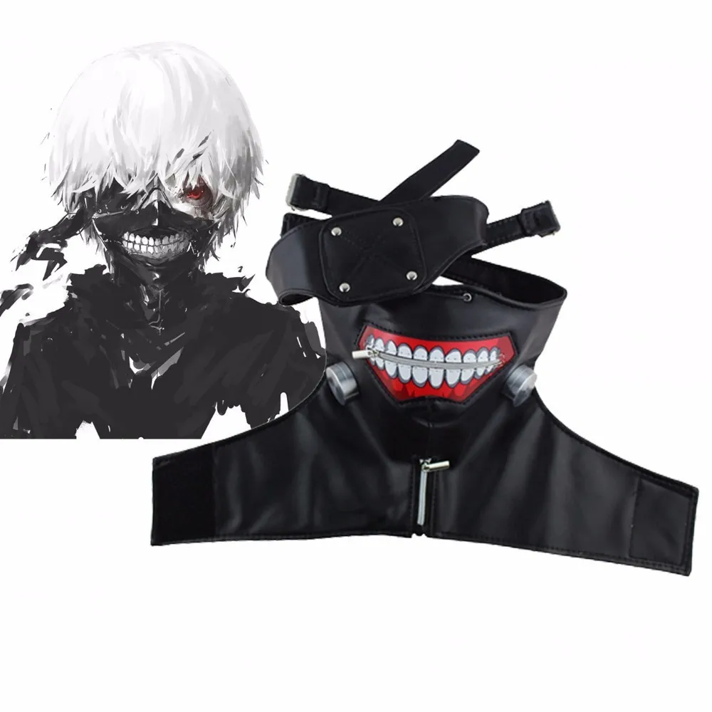 

Tokyo Ghouls Kaneki Ken Cosplay Mask Adjustable Zipper Faux Leather Black White Face Masks Men Women Halloween Party Masks