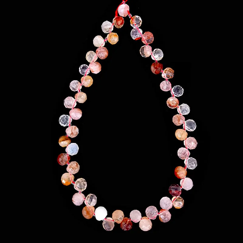 

7X7mm Natural Squartz Hematoide Teardrop Faceted Gemstone Loose Beads for Jewelry Making Wealth Circular Healthy Energy