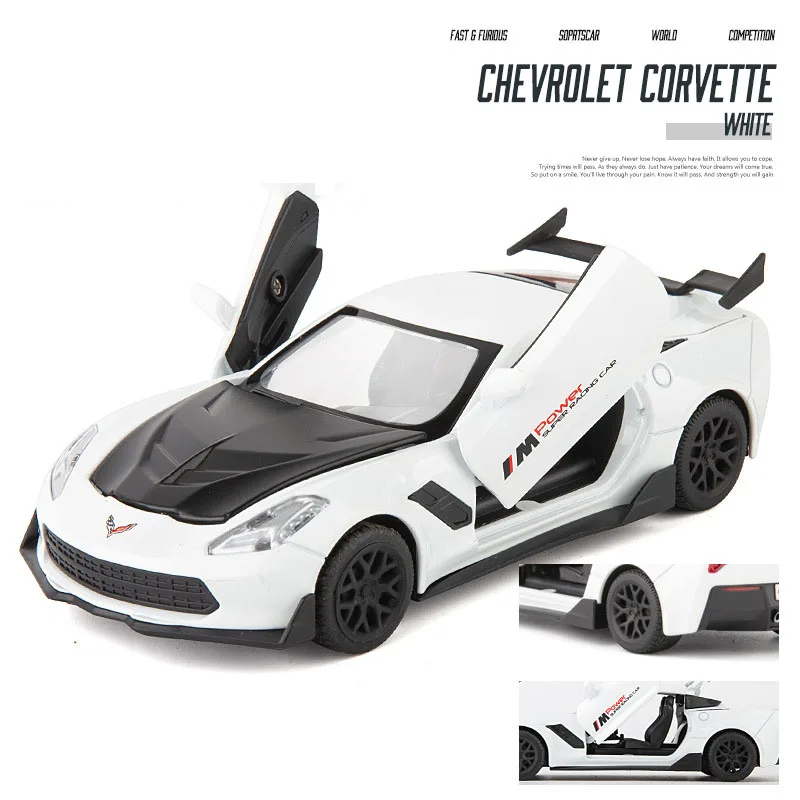 Белый Литая 1:32 Corvette Supercar модель автомобиля из металлического сплава для моделирования автомобилей, игрушки для детей, подарки для детей - Цвет: Белый