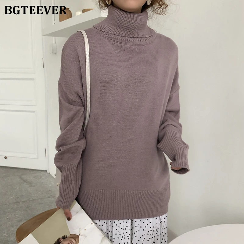 BGTEEVER базовый Женский вязаный пуловер с высоким воротом зимний плотный Свободный
