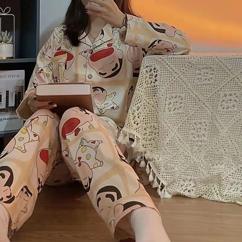 Long Sleeve Pajamas Autumn Trousers Suit Printing Cartoon Fashion Pyjama Set Large Size Nightwear Home Service