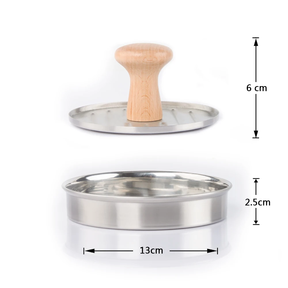 

Round Shape Stainless Steel Hamburger Meat Press with Wooden Handle Patty Maker Mold Kitchen Accessories Burger Mold for Cutlets