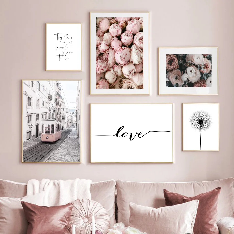 

Wall Art Canvas Painting Tram Rose Dandelion Love Quotes Nordic Posters And Prints Landscape Wall Pictures For Living Room Decor